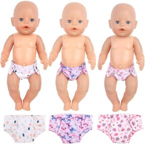 3 Pcs Baby Doll Diapers Doll Underwear for 14-18 Inch Baby Dolls, Colorful Cartoon Pattern Design Doll Accessories，Suitable for Baby Girls Dolls
