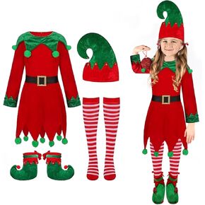 Kids Girls Christmas Elf Costume - Santa Helper Costume Xmas Holiday Elf Dress Outfit