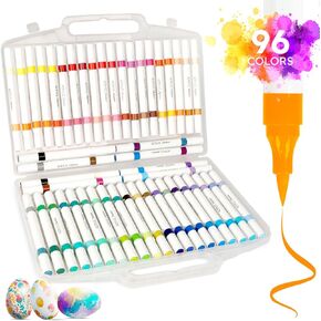 Paint Markers, 96-Colors Dual Tip Fabric Markers, Large Markers Bulk with a Box, Washable Markers for Book Cards Drawing Rock Painting, Home Classroom School Supplies for Kids Adults Students Teachers