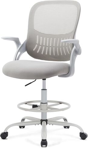 Sweetcrispy Tall Drafting Desk Chair - Ergonomic High Stool Computer with Adjustable Height and Comfy Lumbar Support, Office Rolling Counter for Standing Desk with Flip-up Arm and Footrest, Black in Saudi Arabia