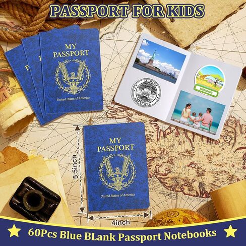 60Pcs Blank Passport Notebook Passport Books for Kids Blue Passport Notebook 4 x 5.5Inch Blank Passport Notebook Pretend Passports for Back to School Party School Theme Party Favors in Saudi Arabia