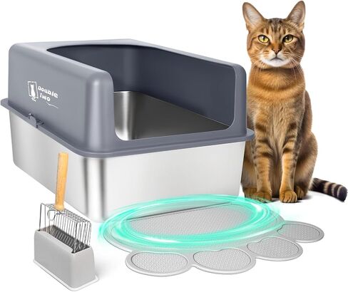 Stainless Steel Litter Box with Lid, Cat Litter Box Enclosure, High Sided Kitty Litter Box, Extra Large Litter Box, Covered Litter Box, 23.5*15.5*12, XL Litter Box, Metal Litter Box wIth Litter Mat in Saudi Arabia