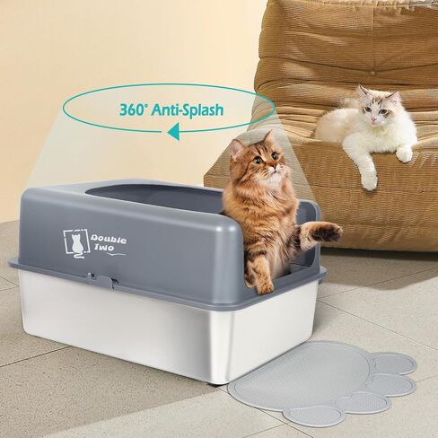 Stainless Steel Litter Box with Lid, Cat Litter Box Enclosure, High Sided Kitty Litter Box, Extra Large Litter Box, Covered Litter Box, 23.5*15.5*12, XL Litter Box, Metal Litter Box wIth Litter Mat in Saudi Arabia