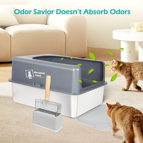 Stainless Steel Litter Box with Lid, Cat Litter Box Enclosure, High Sided Kitty Litter Box, Extra Large Litter Box, Covered Litter Box, 23.5*15.5*12, XL Litter Box, Metal Litter Box wIth Litter Mat in Saudi Arabia