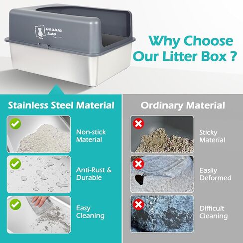 Stainless Steel Litter Box with Lid, Cat Litter Box Enclosure, High Sided Kitty Litter Box, Extra Large Litter Box, Covered Litter Box, 23.5*15.5*12, XL Litter Box, Metal Litter Box wIth Litter Mat in Saudi Arabia