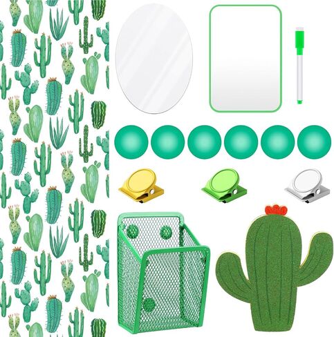 Harloon 15 Pcs Locker Decoration and Organizer Kit Tropical Locker Wallpaper Magnetic Pen Holder Magnetic Mirror Whiteboard Marker Cork Board with 3 Push Pins 3 Magnetic Clip 6 Magnets (Cactus) in Kuwait
