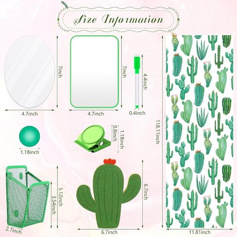 Harloon 15 Pcs Locker Decoration and Organizer Kit Tropical Locker Wallpaper Magnetic Pen Holder Magnetic Mirror Whiteboard Marker Cork Board with 3 Push Pins 3 Magnetic Clip 6 Magnets (Cactus) in Kuwait