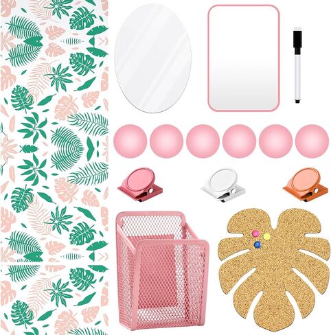 Harloon 15 Pcs Locker Decoration and Organizer Kit Tropical Locker Wallpaper Magnetic Pen Holder Magnetic Mirror Whiteboard Marker Cork Board with 3 Push Pins 3 Magnetic Clip 6 Magnets (Cactus) in Kuwait