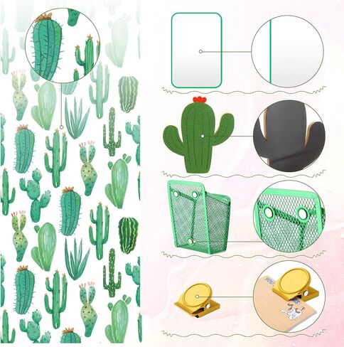 Harloon 15 Pcs Locker Decoration and Organizer Kit Tropical Locker Wallpaper Magnetic Pen Holder Magnetic Mirror Whiteboard Marker Cork Board with 3 Push Pins 3 Magnetic Clip 6 Magnets (Cactus) in Kuwait