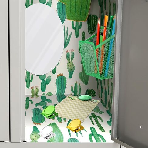 Harloon 15 Pcs Locker Decoration and Organizer Kit Tropical Locker Wallpaper Magnetic Pen Holder Magnetic Mirror Whiteboard Marker Cork Board with 3 Push Pins 3 Magnetic Clip 6 Magnets (Cactus) in Kuwait