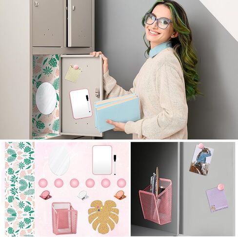 Harloon 15 Pcs Locker Decoration and Organizer Kit Tropical Locker Wallpaper Magnetic Pen Holder Magnetic Mirror Whiteboard Marker Cork Board with 3 Push Pins 3 Magnetic Clip 6 Magnets (Cactus) in Kuwait