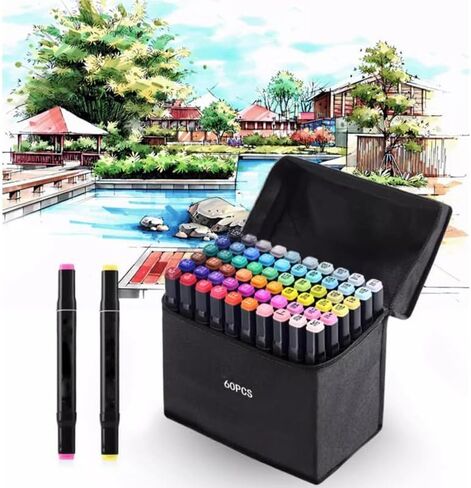 60 Colors Alcohol Brush Ink Markers,Dual Skin Tone Markers Brush Tip Permanent Sketch Markers for Adults Kids Coloring Artist Sketching Illustration Drawing Calligraph in Saudi Arabia