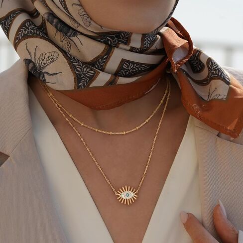 BENEIGE Evil Eye Necklace 14K Gold Plated Cute Dainty Cubic Zirconia Colored Eye Hamsa Pendant Choker Handmade Everyday Minimalist Jewelry for Women… in Kuwait
