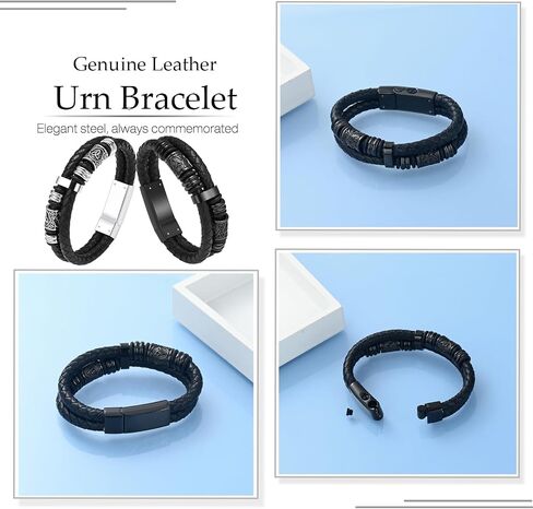 Hearbeingt Memorial Urn Bracelet for Ashes Braided Leather Cremation Jewelry for Ashes for Human Dog Cat Keepsake Urn Bangle in Saudi Arabia