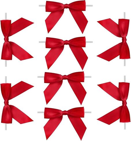 Xeahung 60 Pcs 3 Inch Twist Tie Bows Satin Ribbon Twist Tie Bows with Twist Ties Small Ribbon Bows for Craft Twist Bows for Cookie Bags Wedding Craft Gift Wrapping Decoration Party (Red) in Saudi Arabia