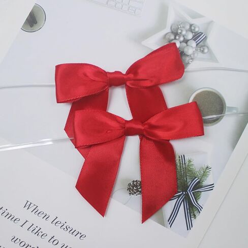 Xeahung 60 Pcs 3 Inch Twist Tie Bows Satin Ribbon Twist Tie Bows with Twist Ties Small Ribbon Bows for Craft Twist Bows for Cookie Bags Wedding Craft Gift Wrapping Decoration Party (Red) in Saudi Arabia