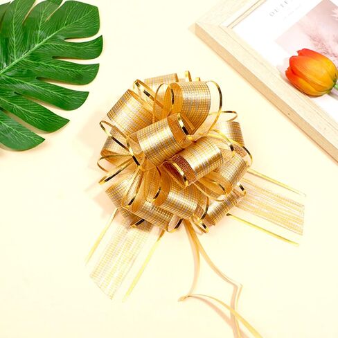 20 Pieces Pull Bow Gift Wrapping Pull Bow Ribbon Pull Bows for Christmas Wedding Baskets Valentine's Day Bows (Gold) in Saudi Arabia