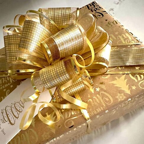 20 Pieces Pull Bow Gift Wrapping Pull Bow Ribbon Pull Bows for Christmas Wedding Baskets Valentine's Day Bows (Gold) in Saudi Arabia