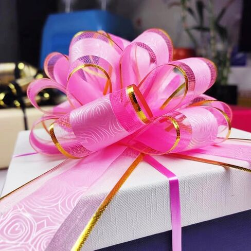 6 عبوات من أقواس السحب الوردية لتغليف الهدايا، وأقواس الهدايا لسلال الهدايا، وقوس الشريط، وأقواس كبيرة لسلال الهدايا، وأقواس سحب التغليف لحفلات الزفاف، والحفلات، وتزيين الزهور، 6 بوصات in Kuwait