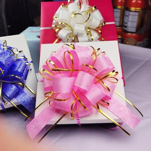 6-Pack Pink Pull Bows for Gift Wrapping, Gift Bows for Gift Baskets, Ribbon Bow, Large Bows for Gift Baskets, Wrapping Pull Bows for Wedding, Party, Flower Decoration, 6 inches ﻿ in Saudi Arabia