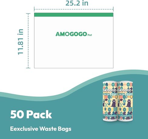 50 Pack Litter Box Liner Bags, Compatible with BCHARYA Self-Cleaning Cat Litter Box, Replacement Waste Bags, Drawstring Leak-proof Automatic Cat Litter Trash Bags, 25.2" x 11.81" in Saudi Arabia