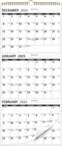 2025 Wall Calendar - 3 Month Calendar 2025 Vertical, Jan 2025 - Dec 2025, 3 Month Wall Calendar 2025, 11 x 26 In Open, 2025 Calendar Monthly with Large Print, Holidays, Thick Paper, Priorities ＆ Notes in Saudi Arabia