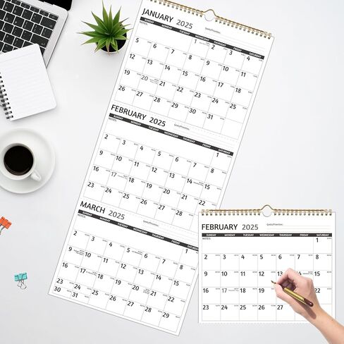 2025 Wall Calendar - 3 Month Calendar 2025 Vertical, Jan 2025 - Dec 2025, 3 Month Wall Calendar 2025, 11 x 26 In Open, 2025 Calendar Monthly with Large Print, Holidays, Thick Paper, Priorities ＆ Notes in Saudi Arabia