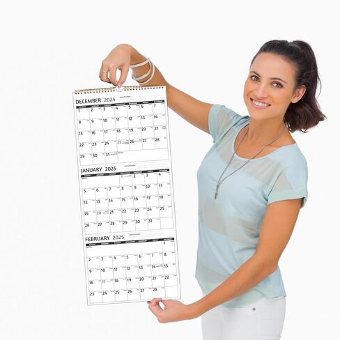 2025 Wall Calendar - 3 Month Calendar 2025 Vertical, Jan 2025 - Dec 2025, 3 Month Wall Calendar 2025, 11 x 26 In Open, 2025 Calendar Monthly with Large Print, Holidays, Thick Paper, Priorities ＆ Notes in Saudi Arabia