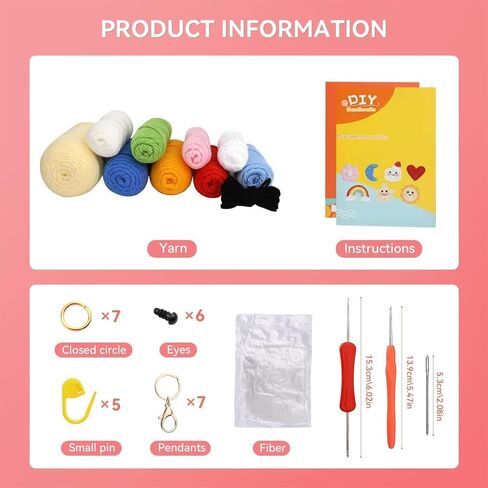 NOTLATE 7PCS Knitting Crochet Kit for Beginners, Craft Knitted Starter Kit with Step-by-Step Video Tutorials, Learn to Crochet Kits for Adults and Kids (Sun/Star/Rainbow/Moon/Clouds/Love/Flowers) in Saudi Arabia
