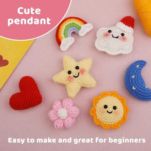 NOTLATE 7PCS Knitting Crochet Kit for Beginners, Craft Knitted Starter Kit with Step-by-Step Video Tutorials, Learn to Crochet Kits for Adults and Kids (Sun/Star/Rainbow/Moon/Clouds/Love/Flowers) in Saudi Arabia