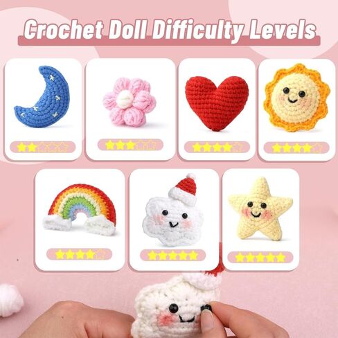 NOTLATE 7PCS Knitting Crochet Kit for Beginners, Craft Knitted Starter Kit with Step-by-Step Video Tutorials, Learn to Crochet Kits for Adults and Kids (Sun/Star/Rainbow/Moon/Clouds/Love/Flowers) in Saudi Arabia