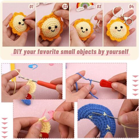 NOTLATE 7PCS Knitting Crochet Kit for Beginners, Craft Knitted Starter Kit with Step-by-Step Video Tutorials, Learn to Crochet Kits for Adults and Kids (Sun/Star/Rainbow/Moon/Clouds/Love/Flowers) in Saudi Arabia