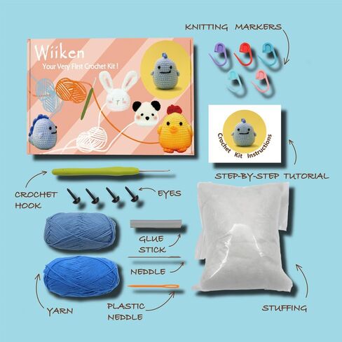 مجموعة Wiiken Crochet للمبتدئين البالغين، تعلم الكروشيه من خلال فيديو تعليمي منهجي خطوة بخطوة، طقم كروشيه حيواني هدايا يمكنك صنعها بنفسك للعائلة والأصدقاء، غزل كافٍ لحيوانين لطيفين in Saudi Arabia