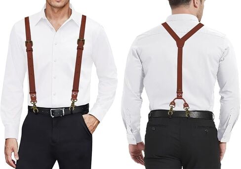 Leather Mens Suspenders Heavy Duty Y Back Adjustable with 4 Metal Snap Hooks Vintage Mens Suspenders Brace Big and Tall in Saudi Arabia