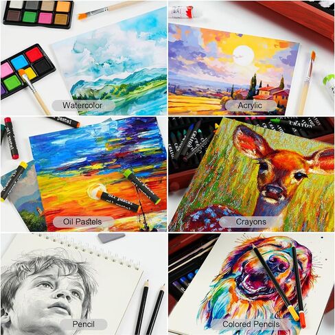 196 Piece Art Kit, Deluxe Art Supplies Painting Art Set with 5 Drawing Pad, Canvases, Acrylic Paint, Oil Pastels, Crayons, Colored Pencils in Wooden Art Box, Gifts for Kids Girls Boys Adults Beginners in Saudi Arabia