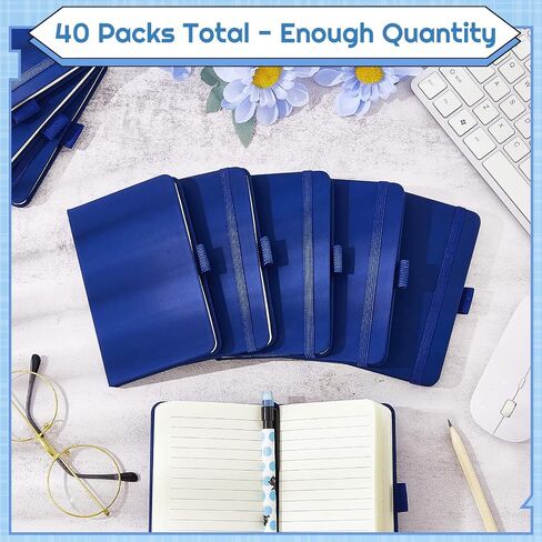 40 Pieces Small Notebooks A6 Pocket Journals 3.5 x 5.5 Inch Small Leather Notebook Mini Ruled Lined Journal with Elastic Band Pen Holder Page Marker Ribbons for Diary School Business Office (Blue) in Saudi Arabia