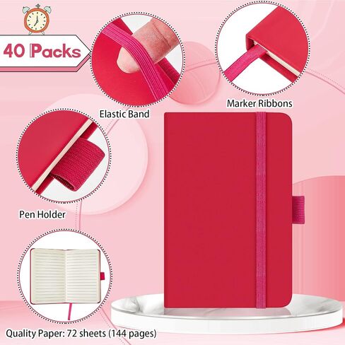 40 Pieces Small Notebooks A6 Pocket Journals 3.5 x 5.5 Inch Small Leather Notebook Mini Ruled Lined Journal with Elastic Band Pen Holder Page Marker Ribbons for Diary School Business Office (Blue) in Saudi Arabia