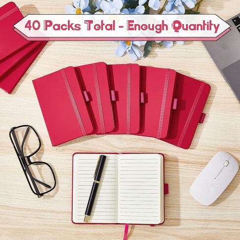 40 Pieces Small Notebooks A6 Pocket Journals 3.5 x 5.5 Inch Small Leather Notebook Mini Ruled Lined Journal with Elastic Band Pen Holder Page Marker Ribbons for Diary School Business Office (Blue) in Saudi Arabia
