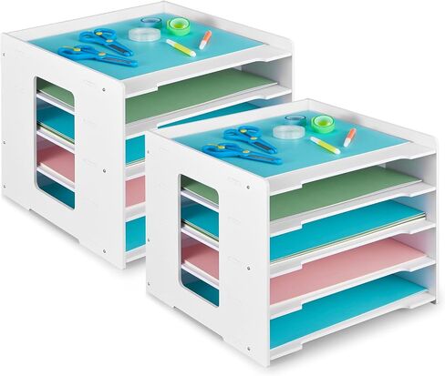 Juexica 2 Pack Scrapbook Paper Organizer 12.6 x 12.6 x 11 Inches 5 Tier File Organizer for Desk Stackable Paper Trays Paper Holder Organizer File Organizer for Home Office Decorations in Saudi Arabia