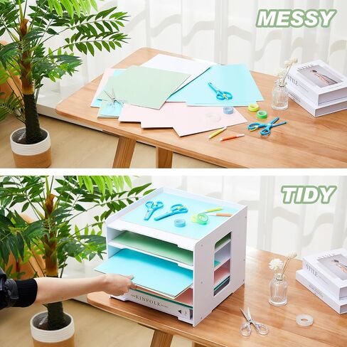 Juexica 2 Pack Scrapbook Paper Organizer 12.6 x 12.6 x 11 Inches 5 Tier File Organizer for Desk Stackable Paper Trays Paper Holder Organizer File Organizer for Home Office Decorations in Saudi Arabia