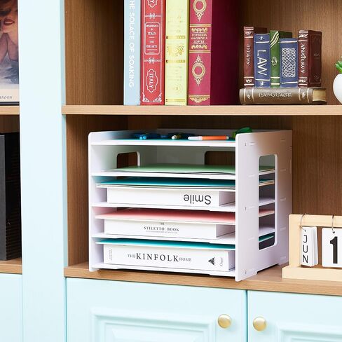 Juexica 2 Pack Scrapbook Paper Organizer 12.6 x 12.6 x 11 Inches 5 Tier File Organizer for Desk Stackable Paper Trays Paper Holder Organizer File Organizer for Home Office Decorations in Saudi Arabia