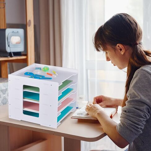 Juexica 2 Pack Scrapbook Paper Organizer 12.6 x 12.6 x 11 Inches 5 Tier File Organizer for Desk Stackable Paper Trays Paper Holder Organizer File Organizer for Home Office Decorations in Saudi Arabia