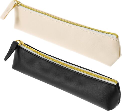 Office Organizer Bag, 2 PCS Small Office Pouch With Zipper Cute Office Pouch Bag/PU Leather Small Pouch Stationery Pouch Zipper Bag for Pens, Pencil, Markers(Black & Beige) in Saudi Arabia