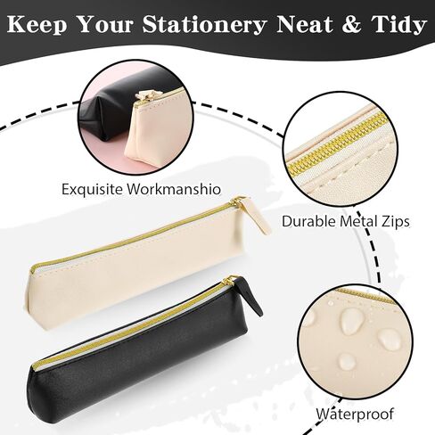 Office Organizer Bag, 2 PCS Small Office Pouch With Zipper Cute Office Pouch Bag/PU Leather Small Pouch Stationery Pouch Zipper Bag for Pens, Pencil, Markers(Black & Beige) in Saudi Arabia