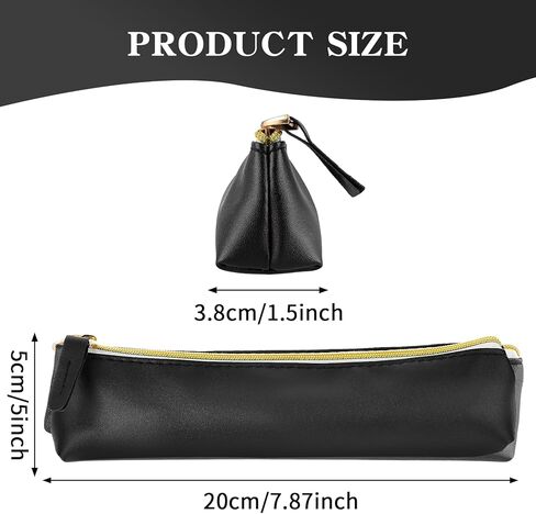 Office Organizer Bag, 2 PCS Small Office Pouch With Zipper Cute Office Pouch Bag/PU Leather Small Pouch Stationery Pouch Zipper Bag for Pens, Pencil, Markers(Black & Beige) in Saudi Arabia
