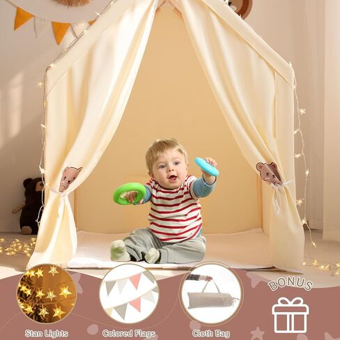 Kids Play Tent, Toddler Tent Playhouse for Kids Indoor & Outdoor, Play Tent for Boys & Girls, 47"x40"x52" Tent for Kids with Window, Star Lights, Colored Flags and Carry Bag (Stripe) in Saudi Arabia