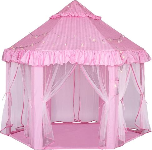 Kids Play Tent for Girls - Large Princess Castle Play Tent, Indoor & Outdoor Pop up Playhouse with Star Lights Kids Toddlers Toys Gifts for 3 4 5 6 7 8 9 Year Old Girls Boys (Hexagon Pink 140x135cm) in Saudi Arabia