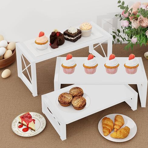 3 Tier Cupcake Stand & Wood Display Risers, Dessert Stands for Cup Cake or Food, Riser Display Stand for Perfume Makeup Dolls Collectibles, Tiered Shelf Organizer for Market Retail Vendors in Saudi Arabia