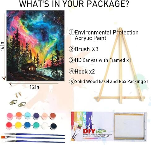 MIRCVSH Starry Paint by Numbers Kit for Adults Beginners on Framed Canvas,Country Night Paint by Number Kits with Wooden Easel,Moon Acrylic Painting Kits with Colorful Box Packaging Gift 12x16 Inch. in Kuwait