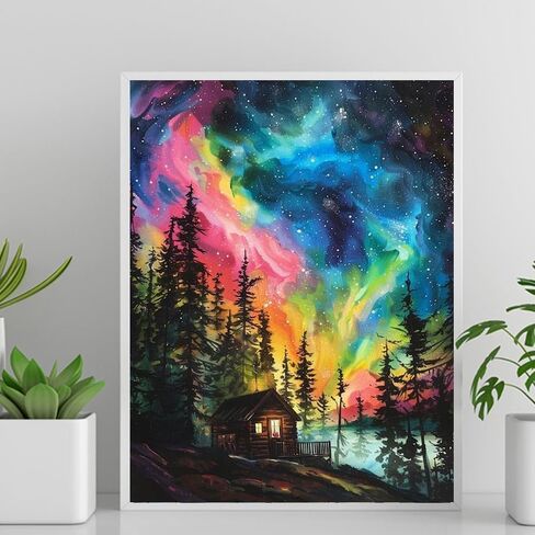 MIRCVSH Starry Paint by Numbers Kit for Adults Beginners on Framed Canvas,Country Night Paint by Number Kits with Wooden Easel,Moon Acrylic Painting Kits with Colorful Box Packaging Gift 12x16 Inch. in Kuwait